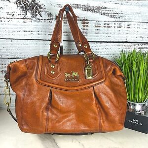Coach Madison Audrey Satchel shoulder Hand Bag Rust Brown Leather Fall Purse